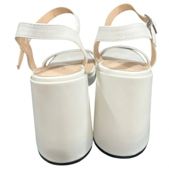 Putu White Platform Heel Sandals Womens Size 8.5 Ankle Strap Block Heel New - Picture 6 of 14